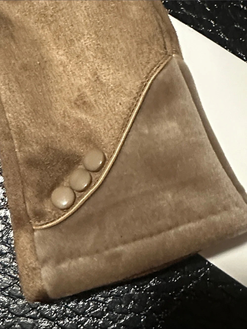 Soft Taupe Suede Gloves with Button Detail